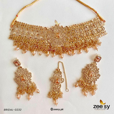 BRIDAL-0232 Champagne Bridal Set - Zeesy Jewellery Pakistan | Premium Artificial & Imitation Jewellery