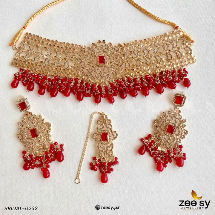 BRIDAL-0232 Red Bridal Set - Zeesy Jewellery Pakistan | Premium Artificial & Imitation Jewellery