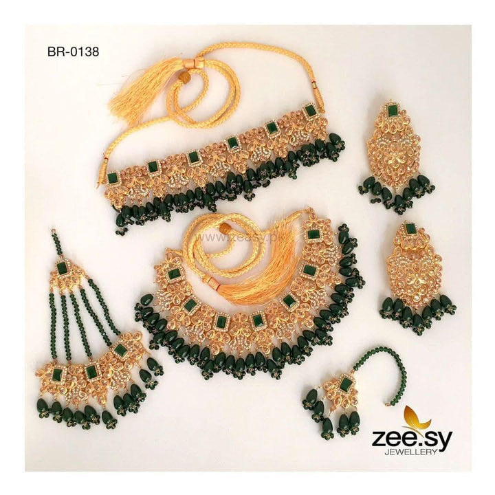 Iris Bridal-0138 Emerald Green Bridal Set - Zeesy Jewellery Pakistan | Premium Artificial & Imitation Jewellery