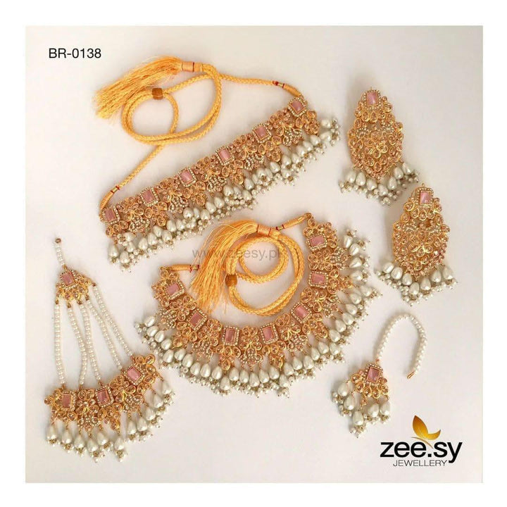 Iris Bridal-0138 Pink & Pearl Bridal Set - Zeesy Jewellery Pakistan | Premium Artificial & Imitation Jewellery
