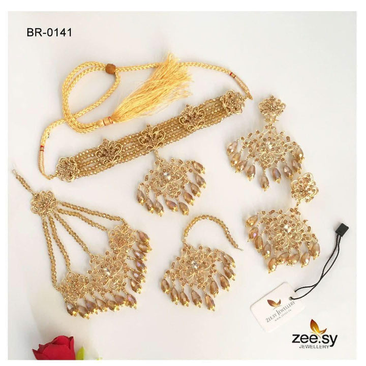 Tulip Bridal-0141 Champagne Bridal Set - Zeesy Jewellery Pakistan | Premium Artificial & Imitation Jewellery