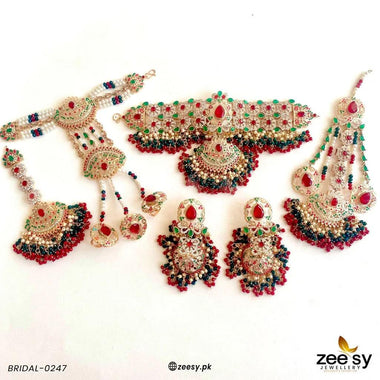 BRIDAL-0247 Red & Green Bridal Set - Zeesy Jewellery Pakistan | Premium Artificial & Imitation Jewellery