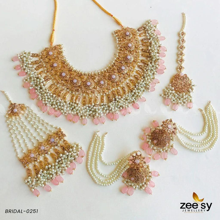 BRIDAL-0251 Mint Pink Bridal Set - Zeesy Jewellery Pakistan | Premium Artificial & Imitation Jewellery