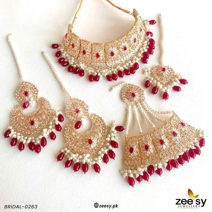 BRIDAL-0263 Red Bridal Set - Zeesy Jewellery Pakistan | Premium Artificial & Imitation Jewellery