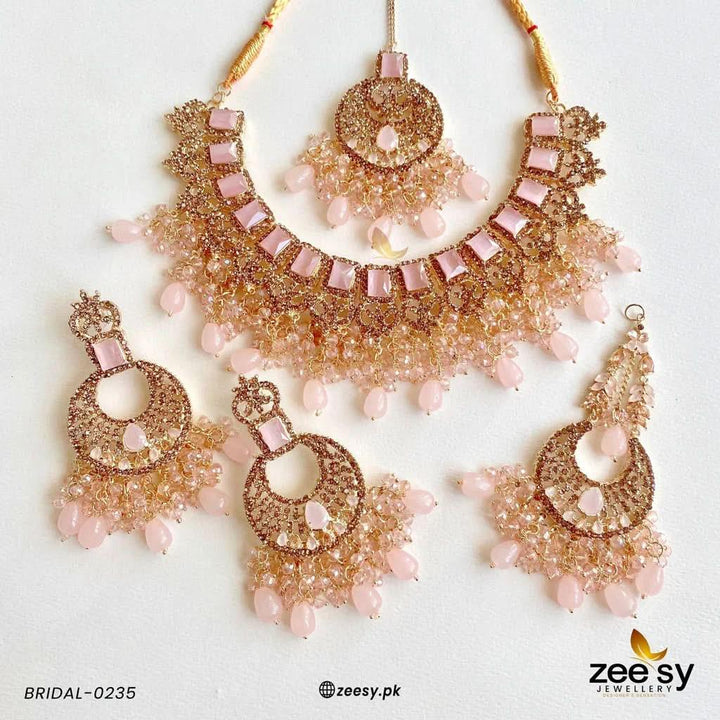BRIDAL-0235 Pink Bridal Set - Zeesy Jewellery Pakistan | Premium Artificial & Imitation Jewellery