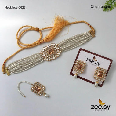 NECKLACE-0623 Champagne choker - Zeesy Jewellery Pakistan | Premium Artificial & Imitation Jewellery