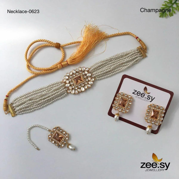 NECKLACE-0623 Champagne choker - Zeesy Jewellery Pakistan | Premium Artificial & Imitation Jewellery