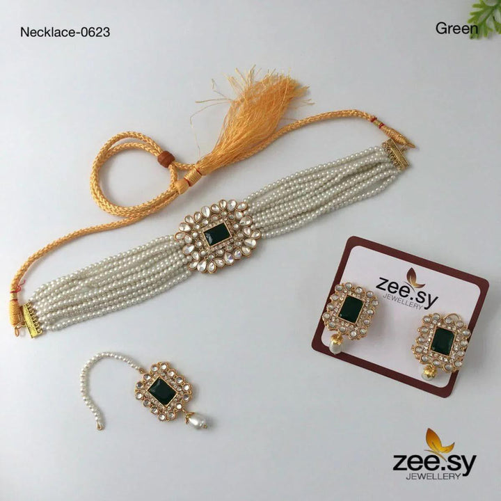 NECKLACE-0623 Green choker - Zeesy Jewellery Pakistan | Premium Artificial & Imitation Jewellery