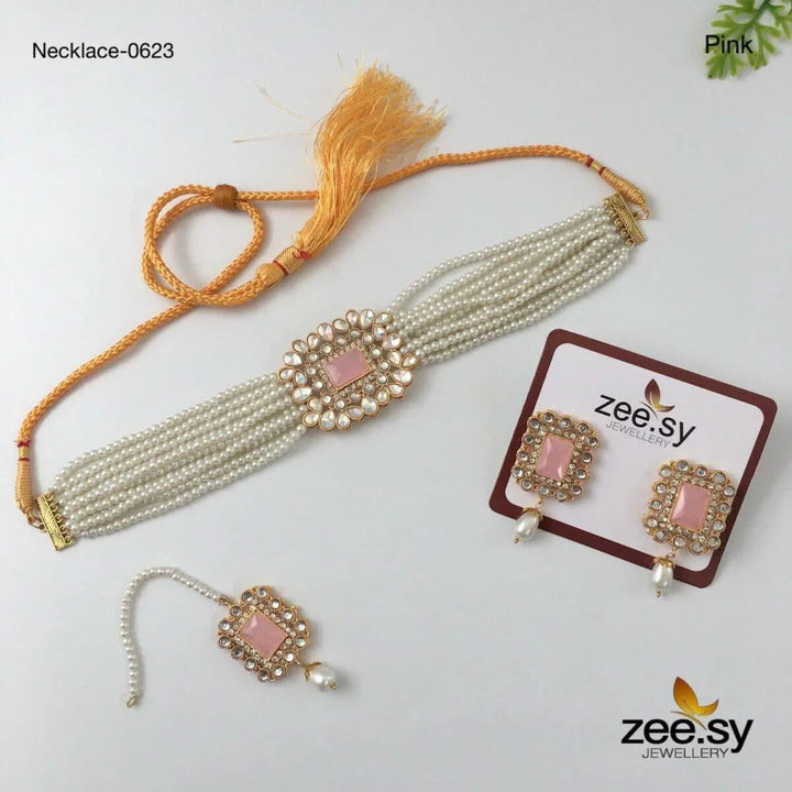 NECKLACE-0623 Pink choker - Zeesy Jewellery Pakistan | Premium Artificial & Imitation Jewellery