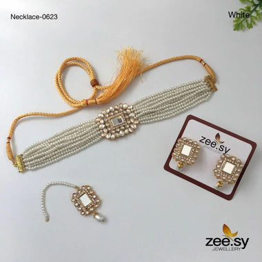 NECKLACE-0623 White choker - Zeesy Jewellery Pakistan | Premium Artificial & Imitation Jewellery