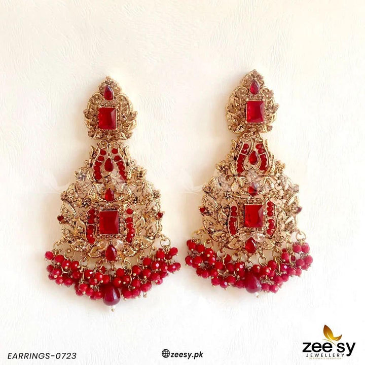 EARRINGS-0723 Red Earrings - Zeesy Jewellery Pakistan | Premium Artificial & Imitation Jewellery