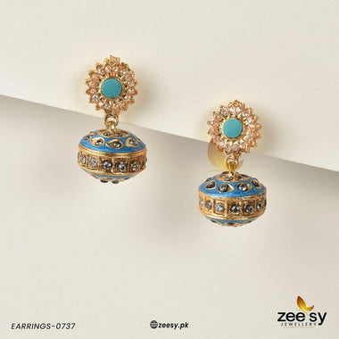 Antique Crystal Heritage Jhumka Earrings Feroza Earrings - Zeesy Jewellery Pakistan | Premium Artificial & Imitation Jewellery