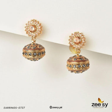 Antique Crystal Heritage Jhumka Earrings Champagne Earrings - Zeesy Jewellery Pakistan | Premium Artificial & Imitation Jewellery