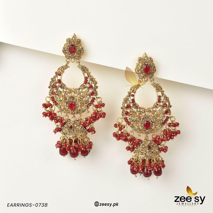 EARRINGS-0738 Red Earrings - Zeesy Jewellery Pakistan | Premium Artificial & Imitation Jewellery
