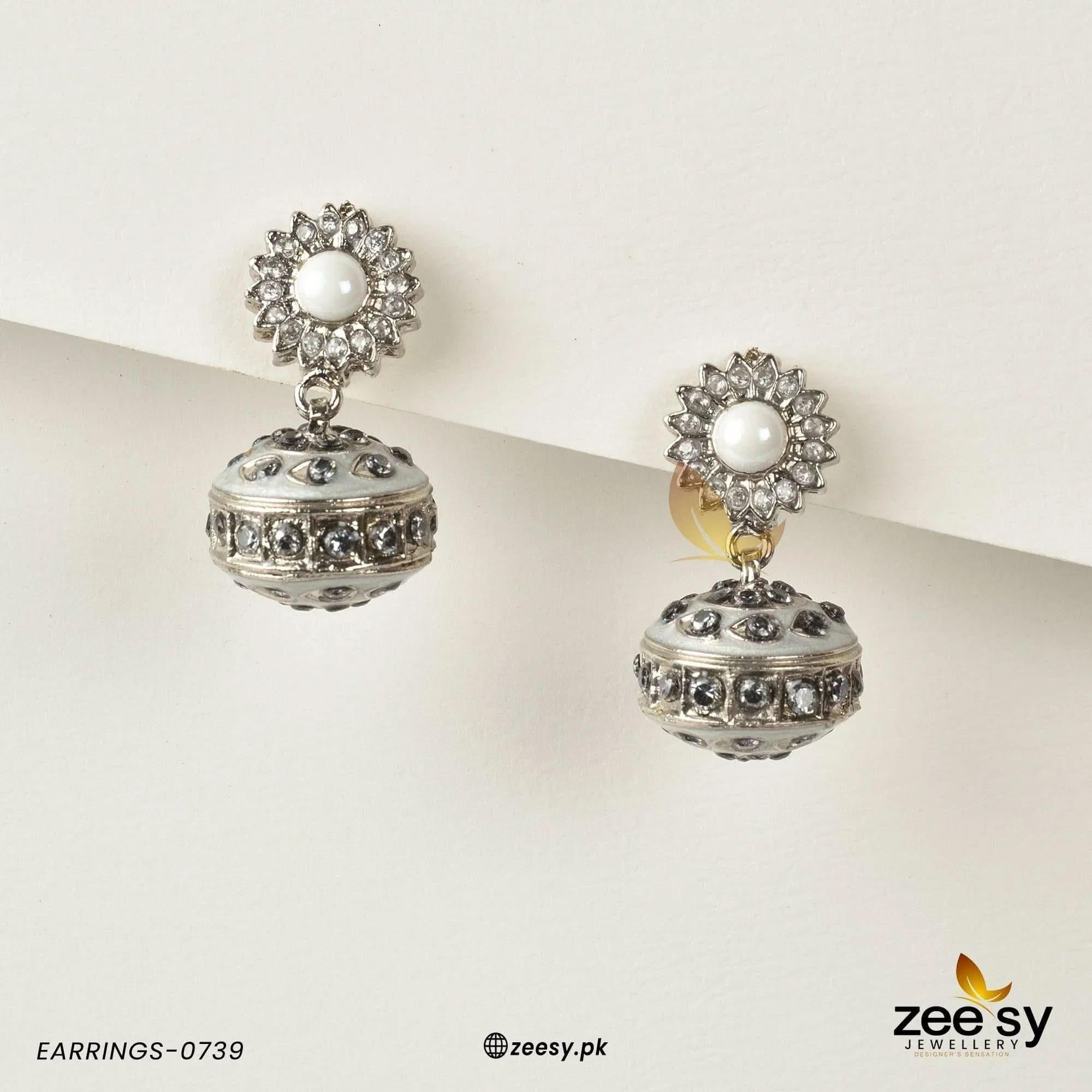 EARRINGS-0739 White Earrings - Zeesy Jewellery Pakistan | Premium Artificial & Imitation Jewellery