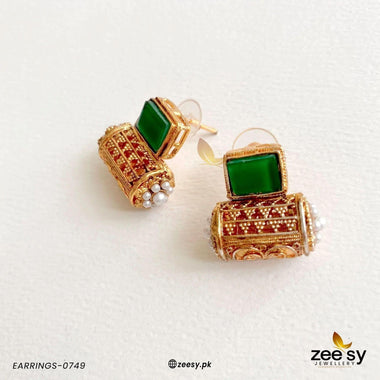 Traditional Pearl Dolki Stud Earrings Green Earrings - Zeesy Jewellery Pakistan | Premium Artificial & Imitation Jewellery