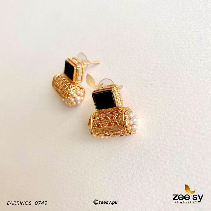 Traditional Pearl Dolki Stud Earrings Black Earrings - Zeesy Jewellery Pakistan | Premium Artificial & Imitation Jewellery