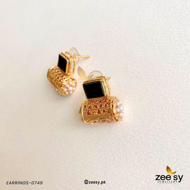 Traditional Pearl Dolki Stud Earrings Black Earrings - Zeesy Jewellery Pakistan | Premium Artificial & Imitation Jewellery