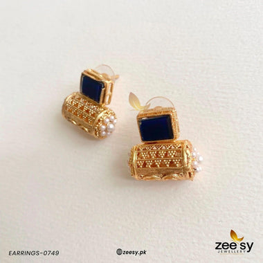 Traditional Pearl Dolki Stud Earrings Blue Earrings - Zeesy Jewellery Pakistan | Premium Artificial & Imitation Jewellery