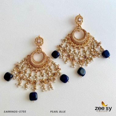 EARRINGS-0755 Pearl-Blue Earrings - Zeesy Jewellery Pakistan | Premium Artificial & Imitation Jewellery