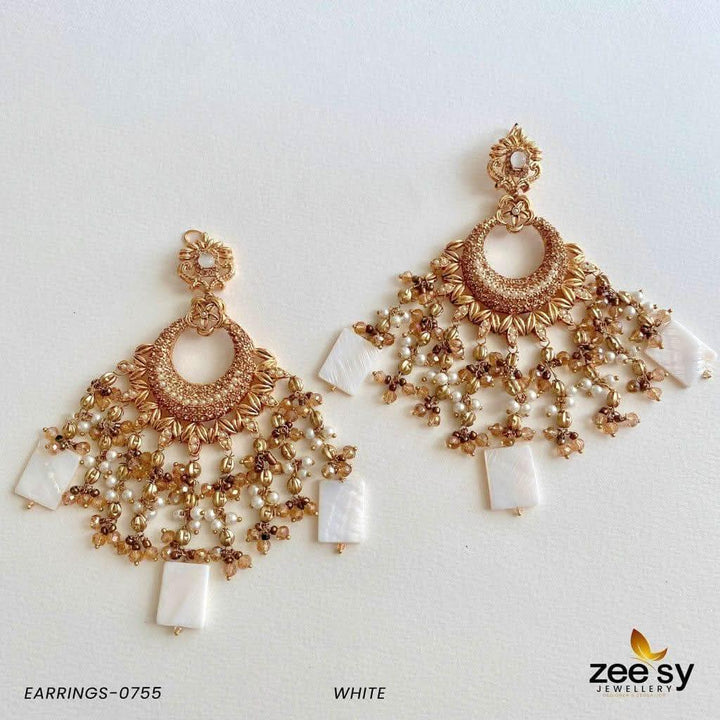 EARRINGS-0755 White Earrings - Zeesy Jewellery Pakistan | Premium Artificial & Imitation Jewellery