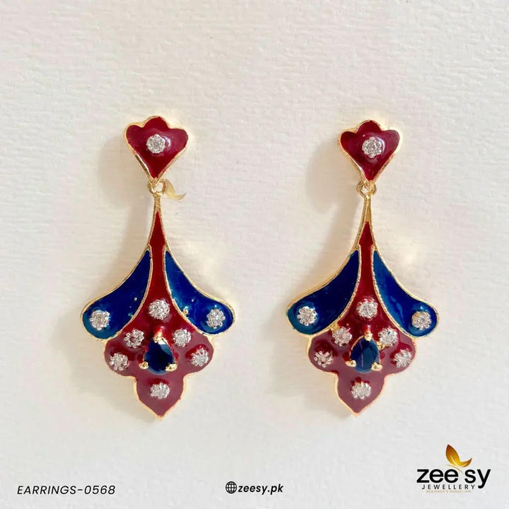 EARRINGS-0568 Center Stone Black-Mahroon & Blue Earrings - Zeesy Jewellery Pakistan | Premium Artificial & Imitation Jewellery