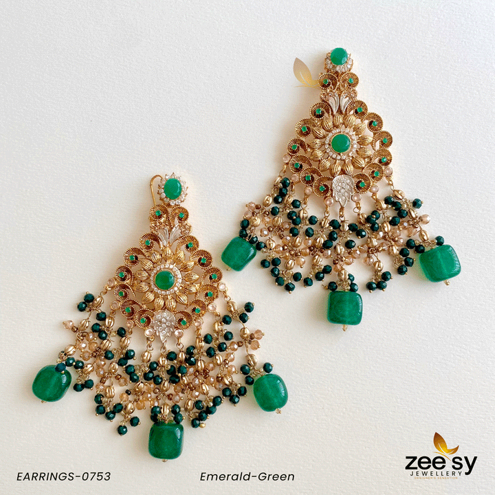 EARRINGS-0753 Emerald-Green Earrings - Zeesy Jewellery Pakistan | Premium Artificial & Imitation Jewellery