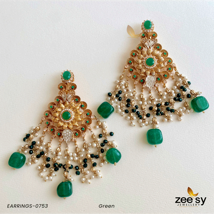 EARRINGS-0753 Green Earrings - Zeesy Jewellery Pakistan | Premium Artificial & Imitation Jewellery