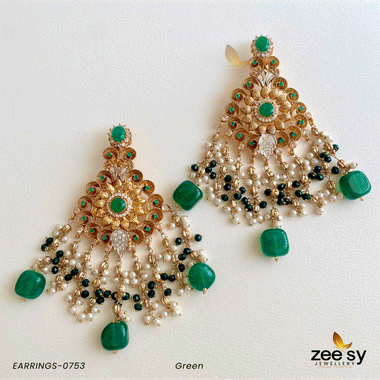 EARRINGS-0753 Green Earrings - Zeesy Jewellery Pakistan | Premium Artificial & Imitation Jewellery