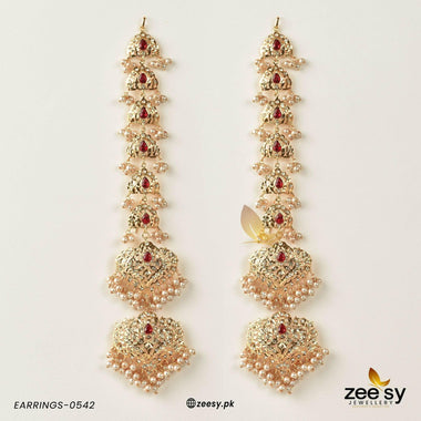 Premium long Pearl Drop Earring Red Pearl Earrings - Zeesy Jewellery Pakistan | Premium Artificial & Imitation Jewellery