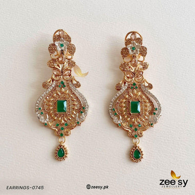 EARRINGS-0745 Golden Green Earrings - Zeesy Jewellery Pakistan | Premium Artificial & Imitation Jewellery