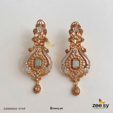 EARRINGS-0745 Golden Mint Greeen Earrings - Zeesy Jewellery Pakistan | Premium Artificial & Imitation Jewellery