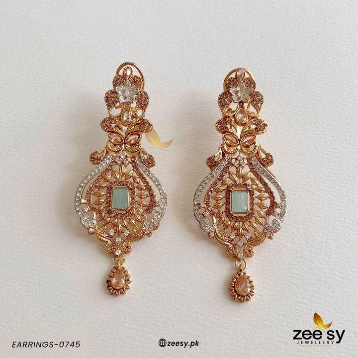 EARRINGS-0745 Golden Mint Greeen Earrings - Zeesy Jewellery Pakistan | Premium Artificial & Imitation Jewellery