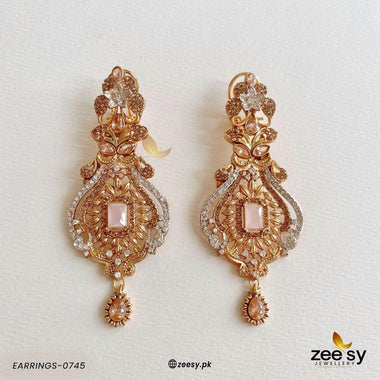 EARRINGS-0745 Golden Mint Pink Earrings - Zeesy Jewellery Pakistan | Premium Artificial & Imitation Jewellery