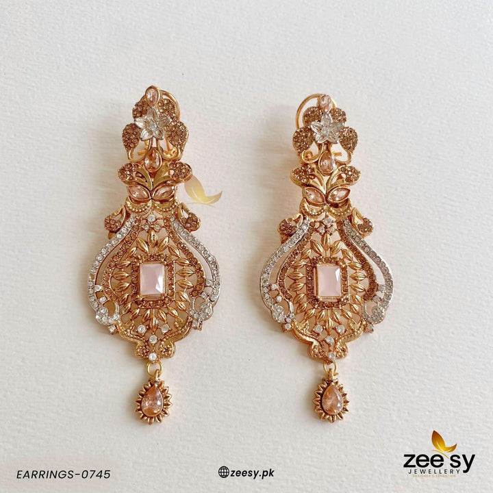 EARRINGS-0745 Golden Mint Pink Earrings - Zeesy Jewellery Pakistan | Premium Artificial & Imitation Jewellery