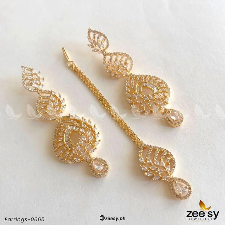 EARRINGS-0665 Golden White Earrings - Zeesy Jewellery Pakistan | Premium Artificial & Imitation Jewellery
