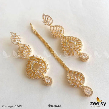 EARRINGS-0665 Golden White Earrings - Zeesy Jewellery Pakistan | Premium Artificial & Imitation Jewellery