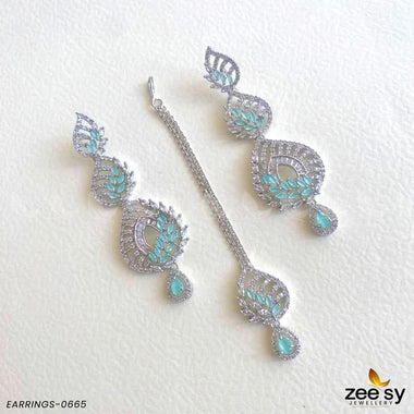 EARRINGS-0665 Silver Green Earrings - Zeesy Jewellery Pakistan | Premium Artificial & Imitation Jewellery