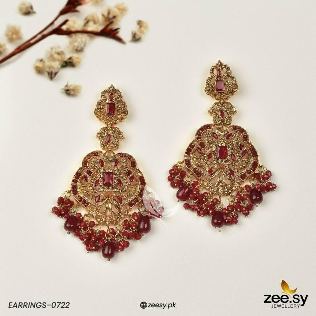 EARRINGS-0722 Red Earrings - Zeesy Jewellery Pakistan | Premium Artificial & Imitation Jewellery