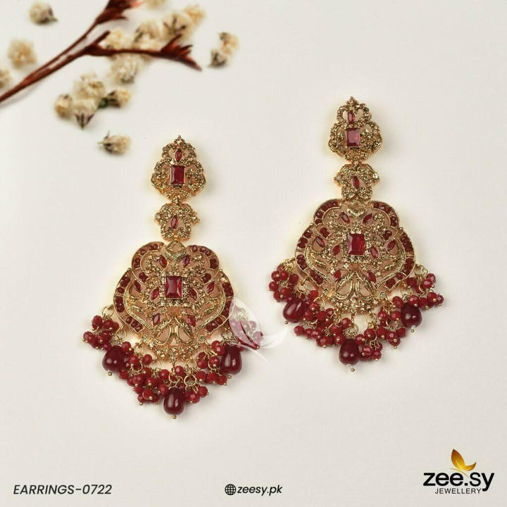 EARRINGS-0722 Red Earrings - Zeesy Jewellery Pakistan | Premium Artificial & Imitation Jewellery