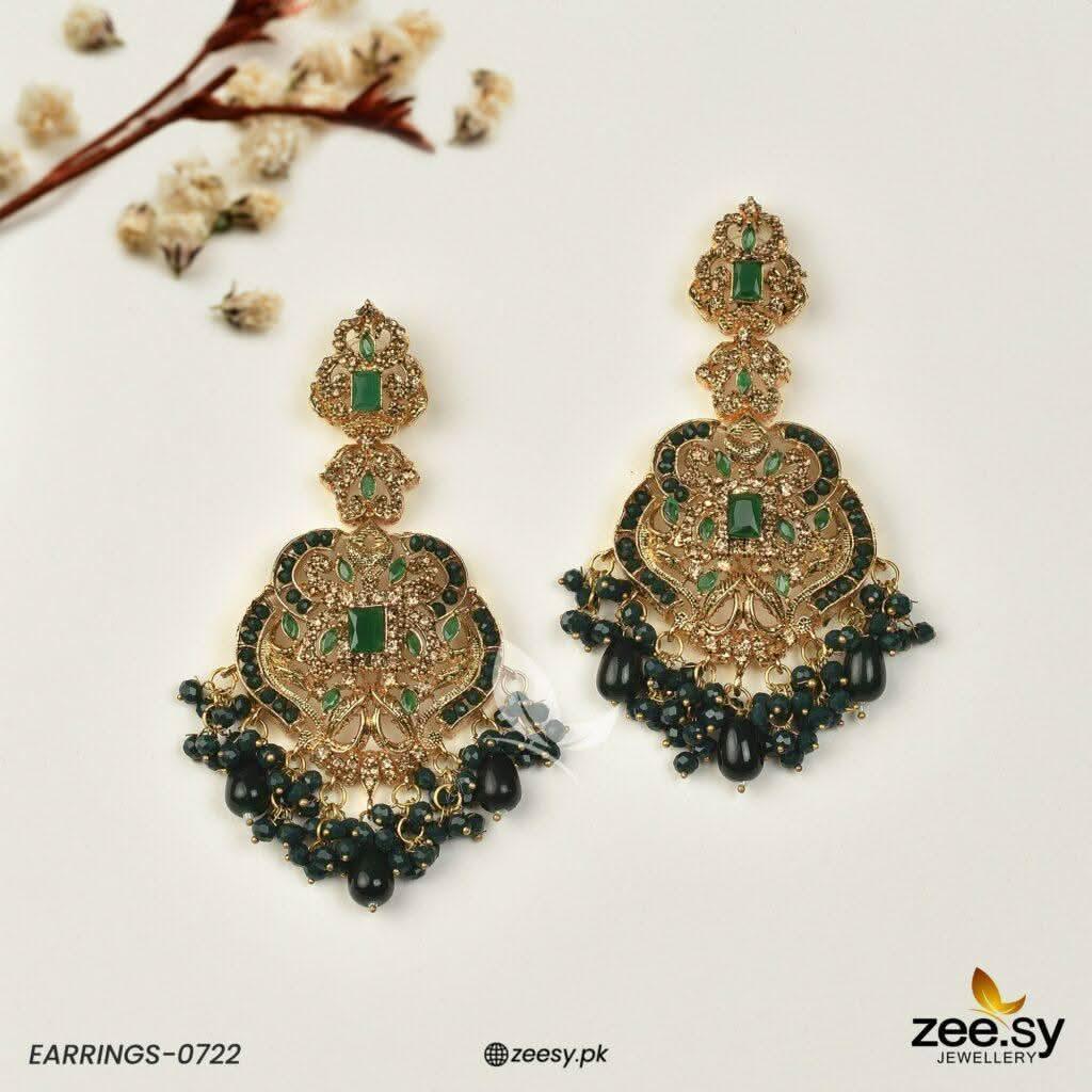 EARRINGS-0722 Green Earrings - Zeesy Jewellery Pakistan | Premium Artificial & Imitation Jewellery