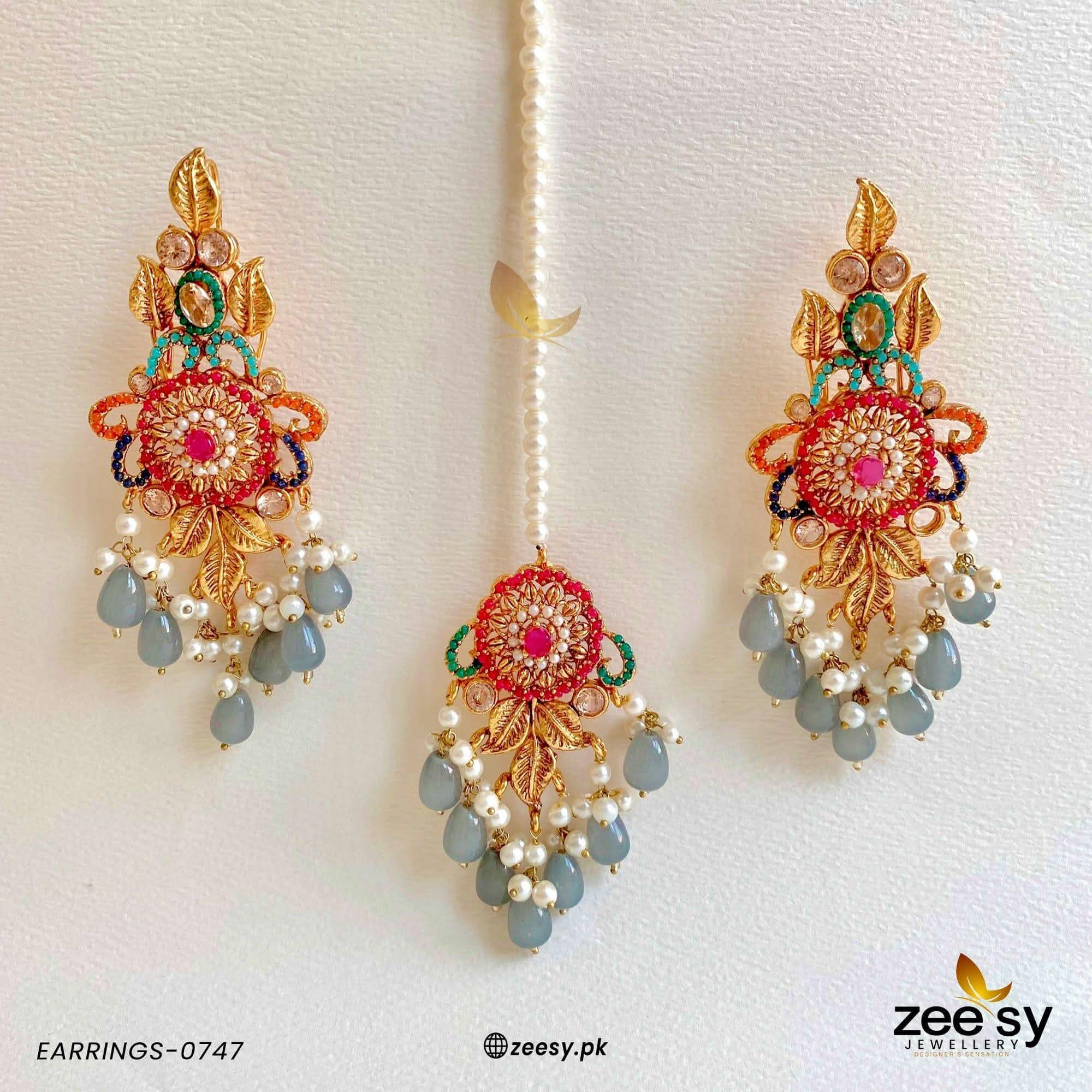 EARRINGS-0747 Gray Earrings - Zeesy Jewellery Pakistan | Premium Artificial & Imitation Jewellery