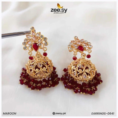 EARRINGS-0641 Maroon Earrings - Zeesy Jewellery Pakistan | Premium Artificial & Imitation Jewellery