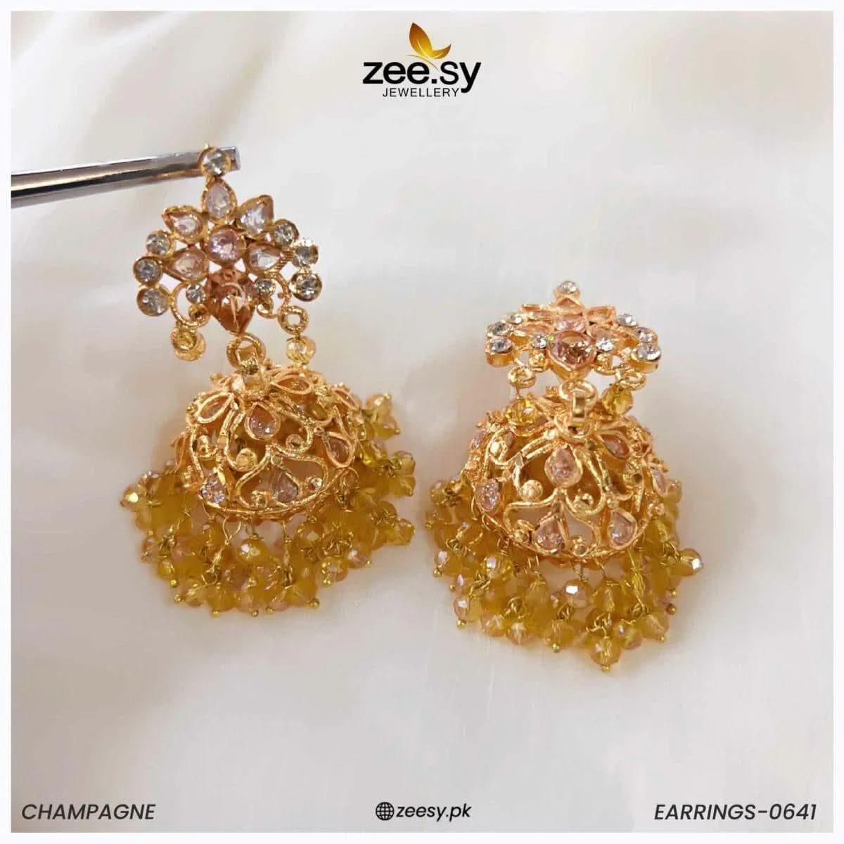 EARRINGS-0641 Champagne Earrings - Zeesy Jewellery Pakistan | Premium Artificial & Imitation Jewellery