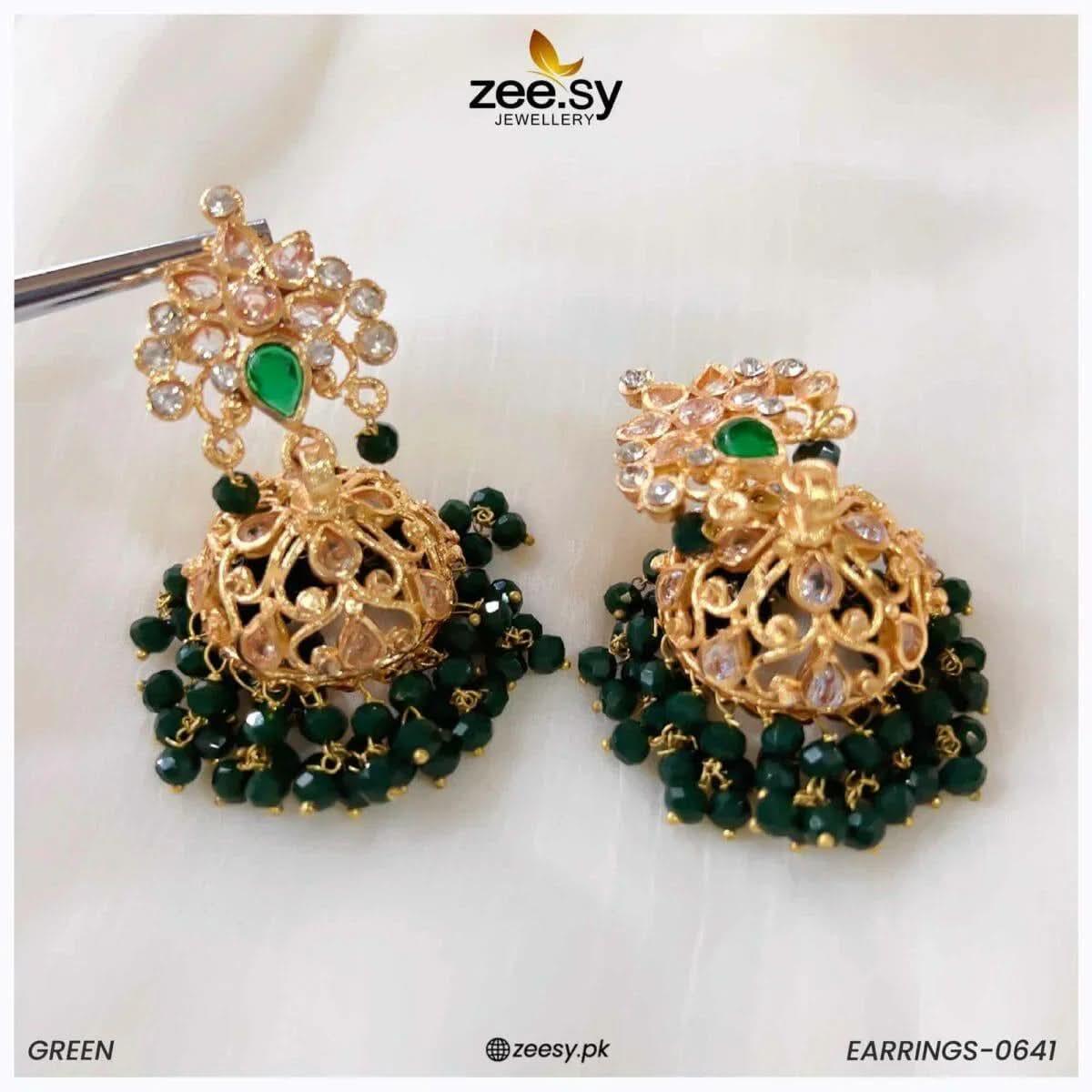 EARRINGS-0641 Green Earrings - Zeesy Jewellery Pakistan | Premium Artificial & Imitation Jewellery