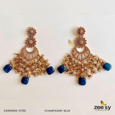 EARRINGS-0756 Champagne-Blue Earrings - Zeesy Jewellery Pakistan | Premium Artificial & Imitation Jewellery