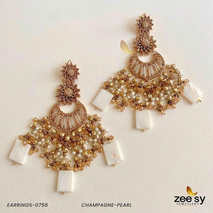 EARRINGS-0756 Champagne-Pearl Earrings - Zeesy Jewellery Pakistan | Premium Artificial & Imitation Jewellery