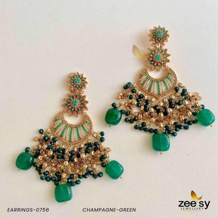 EARRINGS-0756 Champagne-Green Earrings - Zeesy Jewellery Pakistan | Premium Artificial & Imitation Jewellery