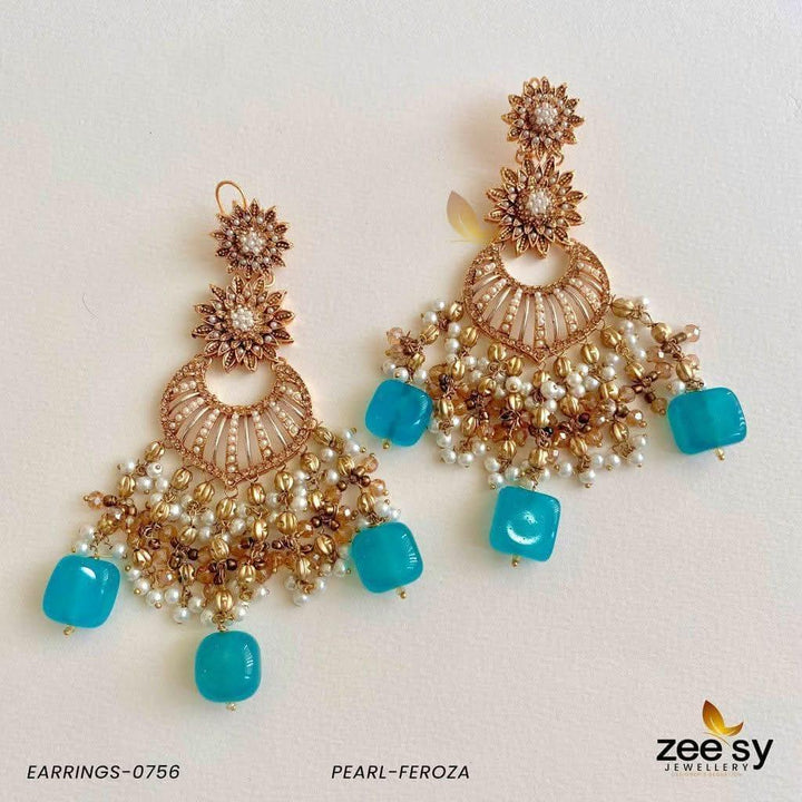 EARRINGS-0756 Pearl-Feroza Earrings - Zeesy Jewellery Pakistan | Premium Artificial & Imitation Jewellery