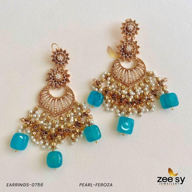 EARRINGS-0756 Pearl-Feroza Earrings - Zeesy Jewellery Pakistan | Premium Artificial & Imitation Jewellery